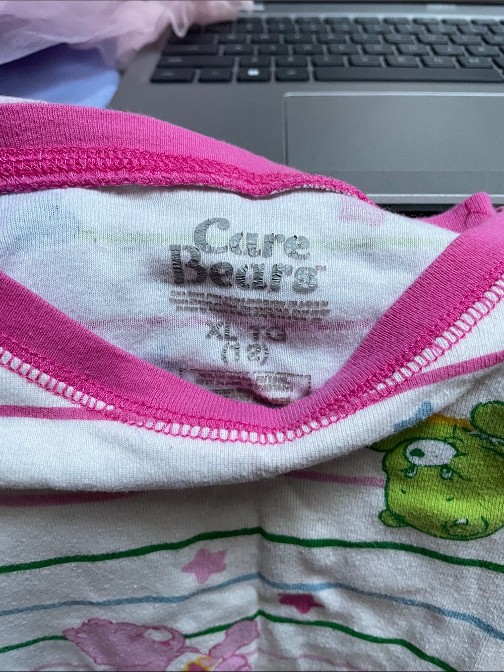 Care Bears Multicolor Striped Kids Pajama Set with Pink Trim - Picture 2 of 5